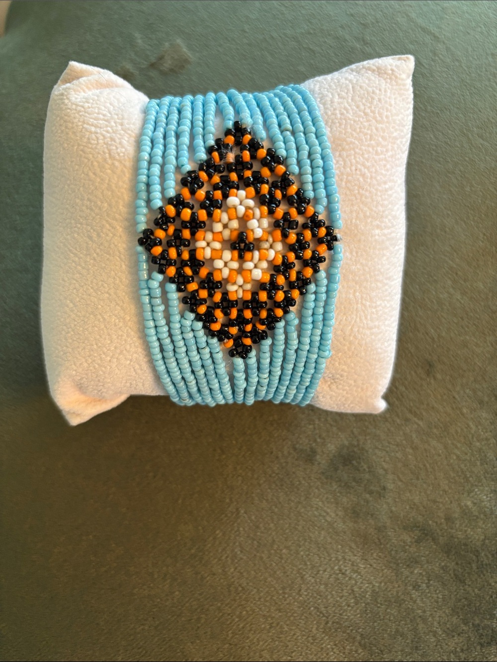 Beaded Bracelet - Turquoise with Black & Orange Diamondy Accent